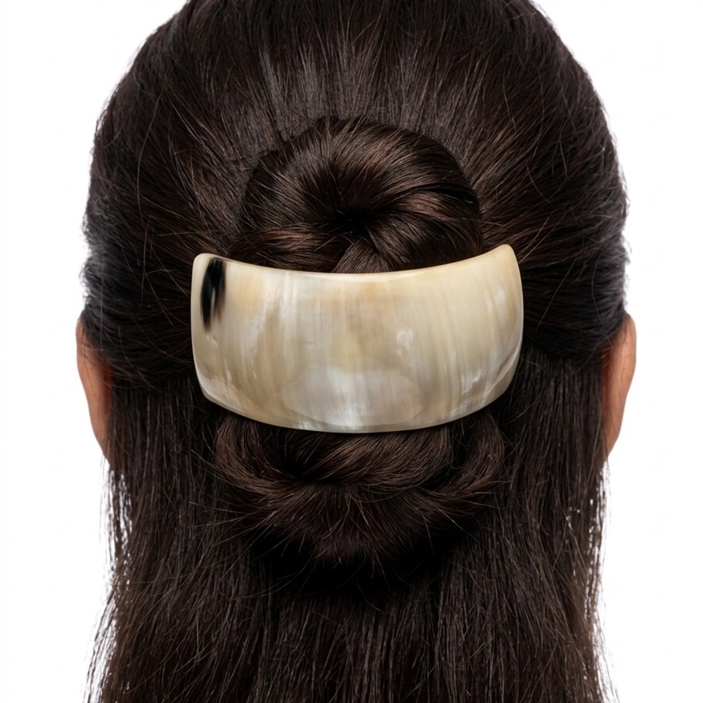 Artisan Natural Horn Curved Barrette | Cream & Onyx